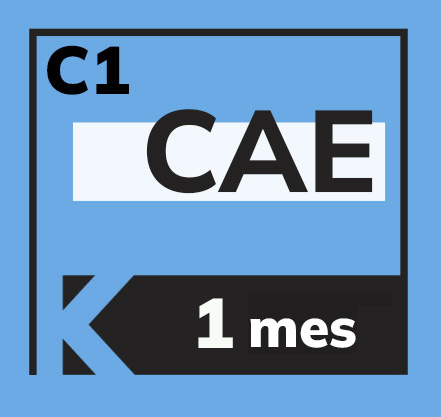 Diseño elegante con texto CAE 1 mes para curso intensivo de preparación en Key Lessons School of English